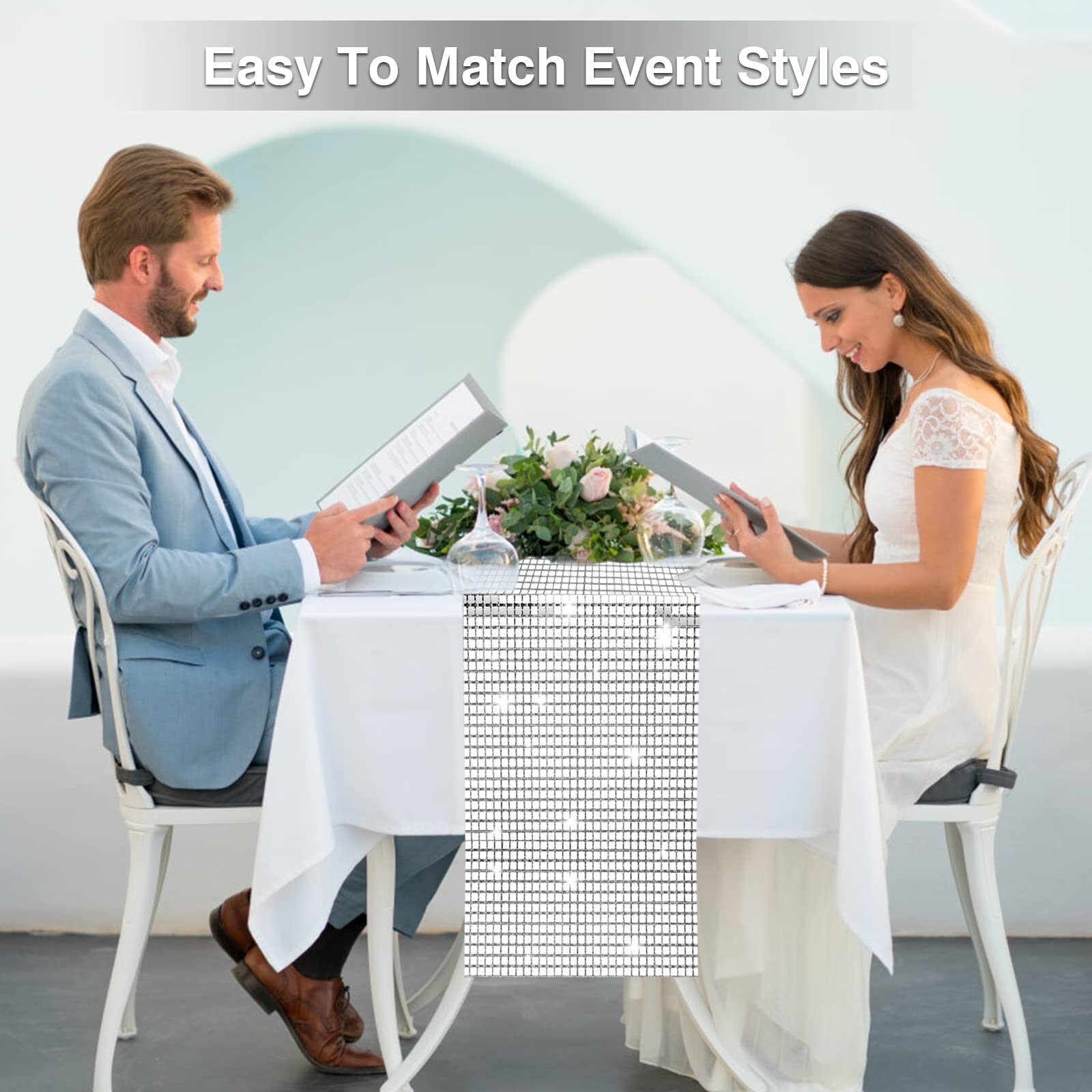 12 x 108 Inches Disco Party Table Runner Mirror Silver Table Cover 70s Disco ...