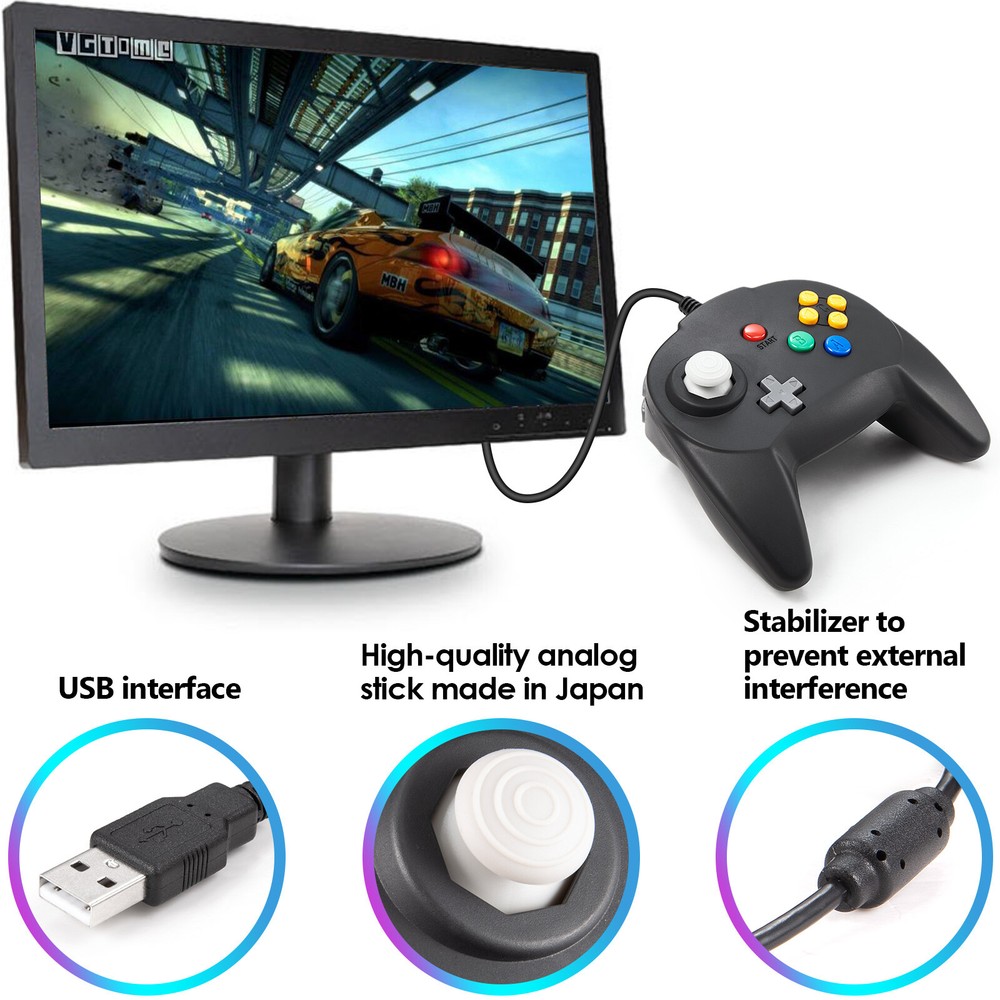 Classic Retro 64 N64 Classic Wired USB Controller Gamepads for PC Mac Raspberry