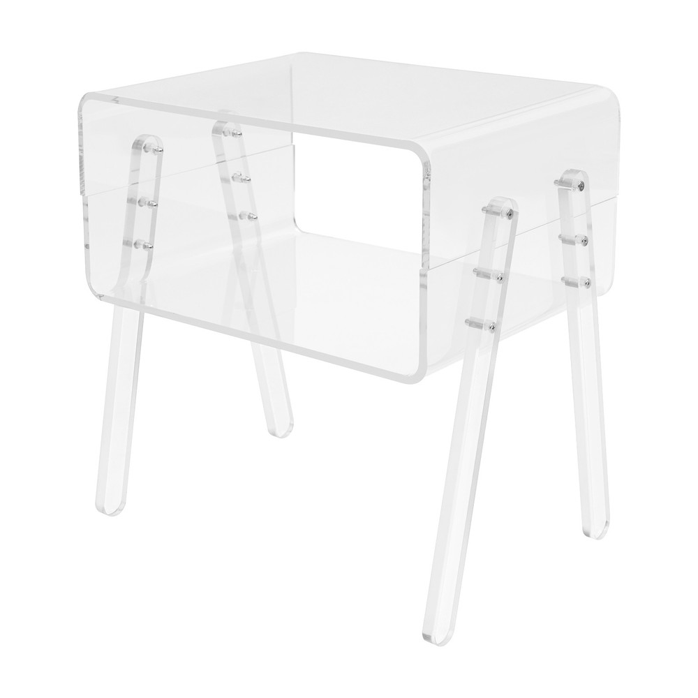 End Table Rectangular, Modern Clear Side Table Open Compartment Table for Couch