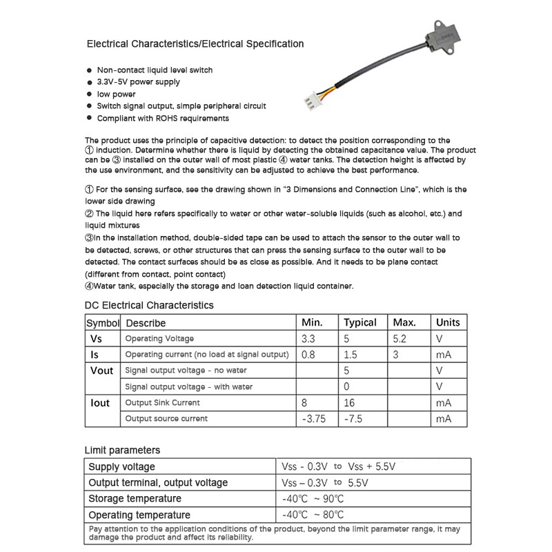 3.3V-5V Non contact Water Level Sensor Capacitive Liquid Level Sensor Detector