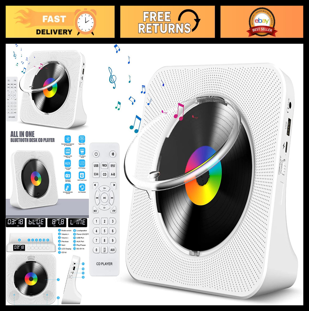 Gueray CD Player Portable Bluetooth Desktop CD Player for Home with Timer
