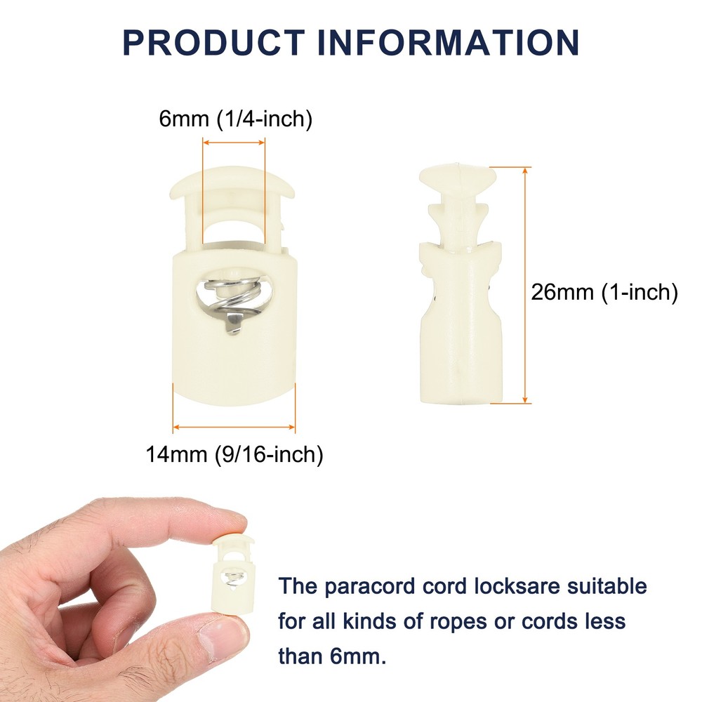 20pcs Cord Lock Single Hole Spring Toggle Stopper for Drawstring, Beige