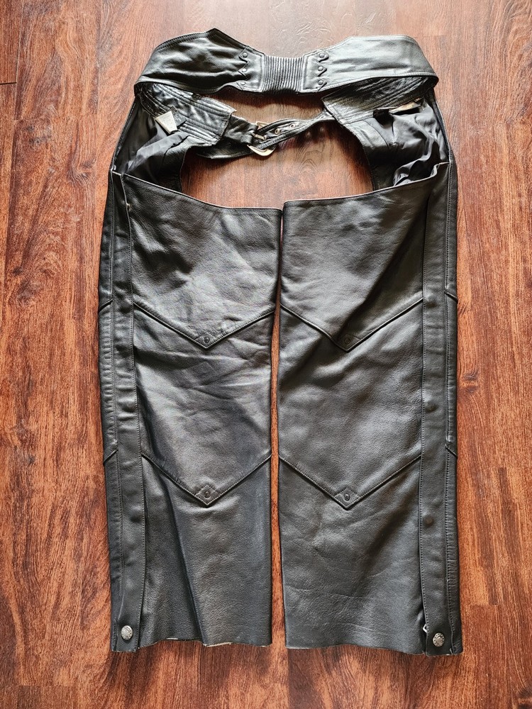 HARLEY-DAVIDSON LEATHER BLACK CHAPS SIZE MEDIUM USED