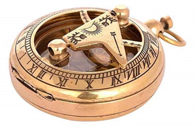 Brass Push Button Sundial Compass Marine Gift item