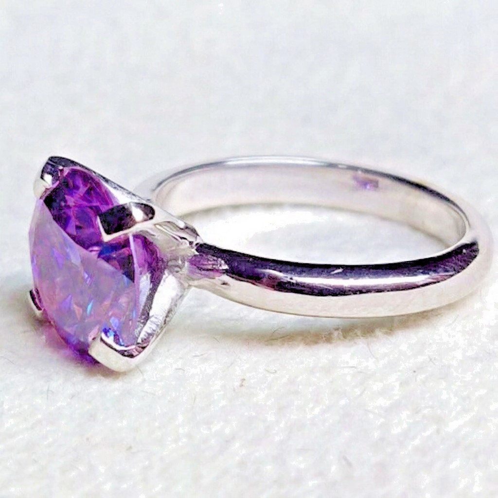 3 Ct Certified Purple Diamond Solitaire Ring-925 Sterling Silver-Tariffs FREE