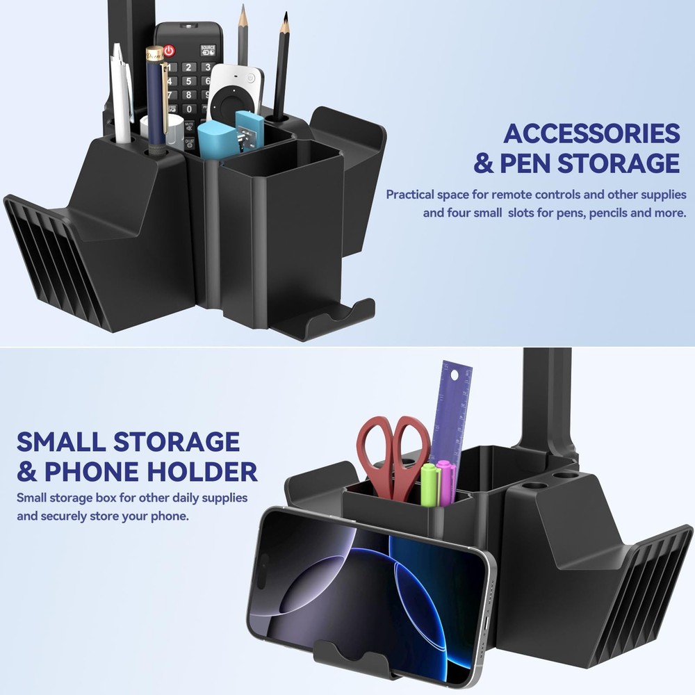 Dual Controller Holder with Headphone Stand - Multi-Functional Desk Storage Box