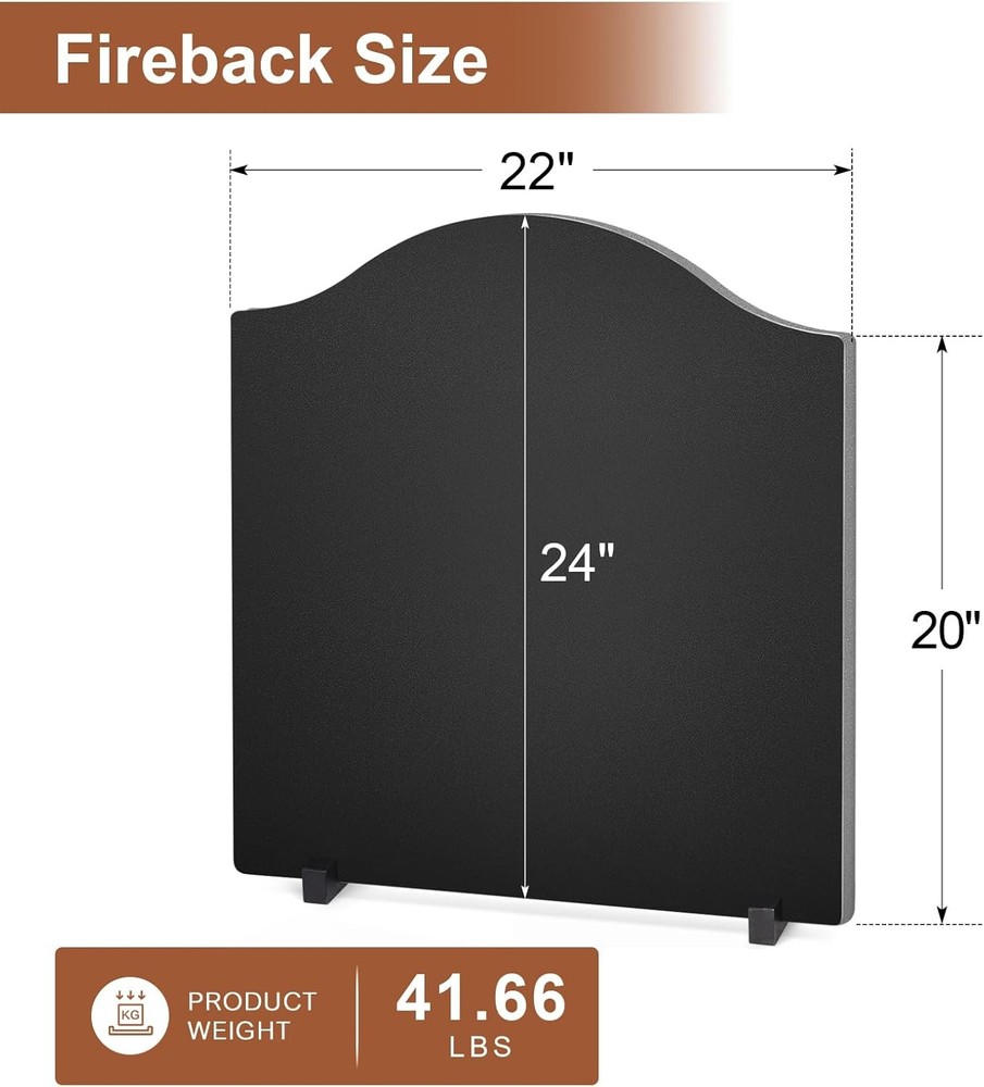 22" Fireback for Fireplace - Iron Back Plates with Wide, Black