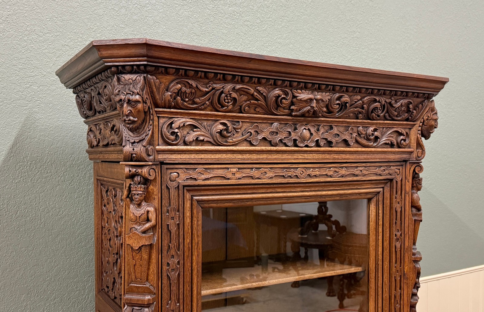 Antique French Renaissance Revival Bookcase Cabinet Side Doors Oak c. 1880s