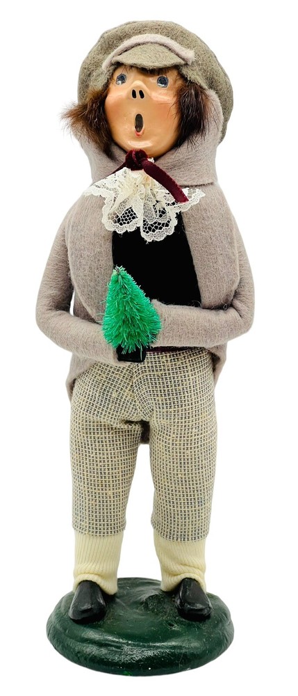 Byers Choice Man with Small Tree Tan Jacket Hat Checked Pants 1985 Bumpy Base