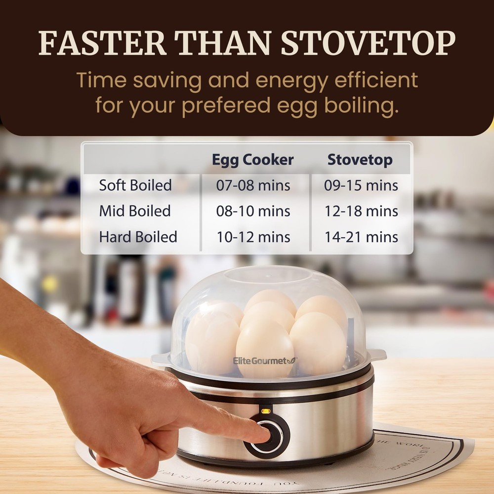 EGC855SS Easy Egg Cooker 7-Egg Capacity Soft Medium Hard-Boiled Omelets Poach...