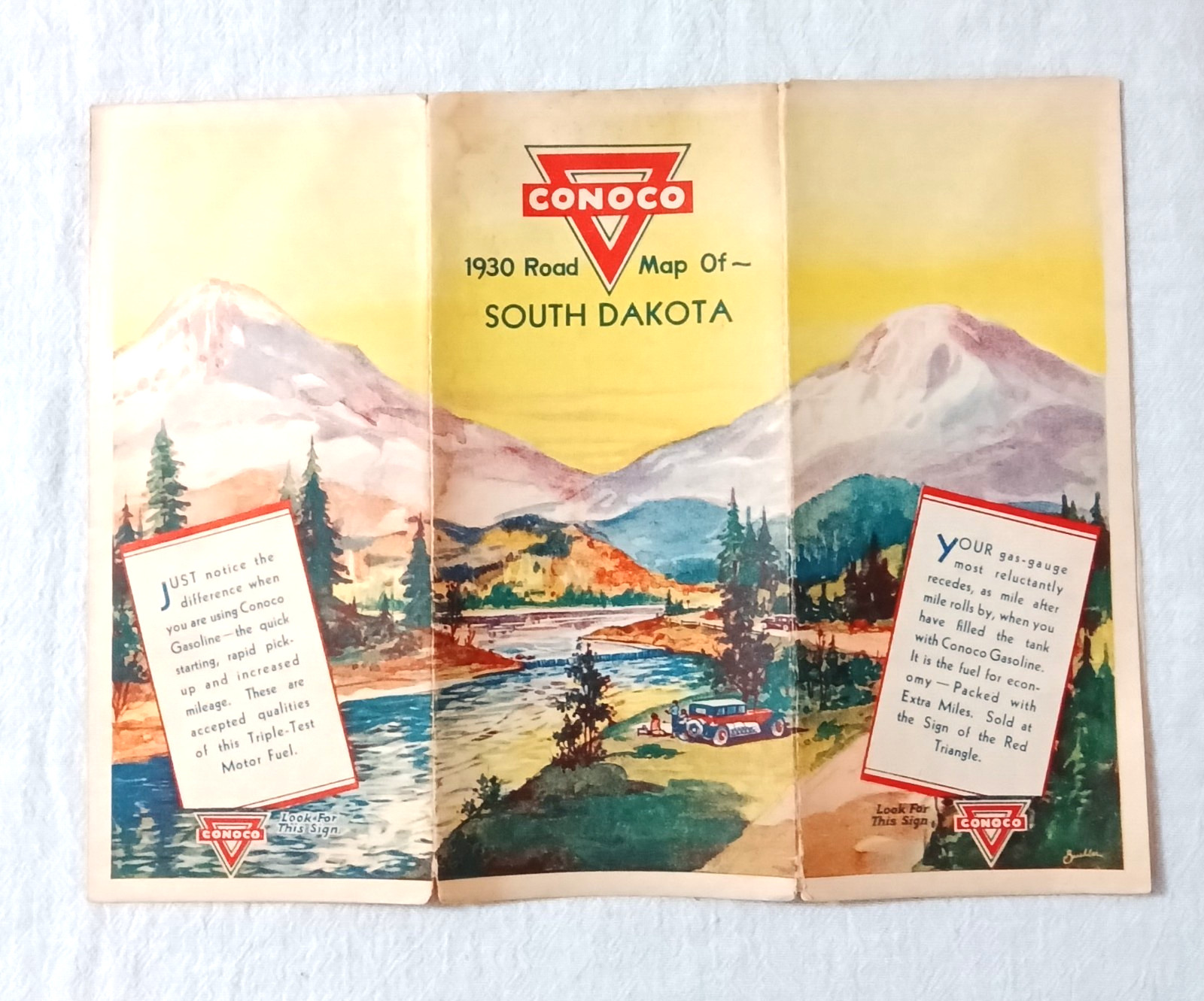 1930 CONOCO GAS STATION ROAD MAP OF SOUTH DAKOTA RARE READ DESCRIPTION
