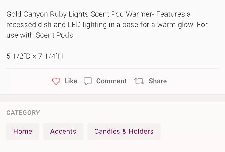 GOLD CANYON RUBY LIGHTS SCENT POD WARMER f31