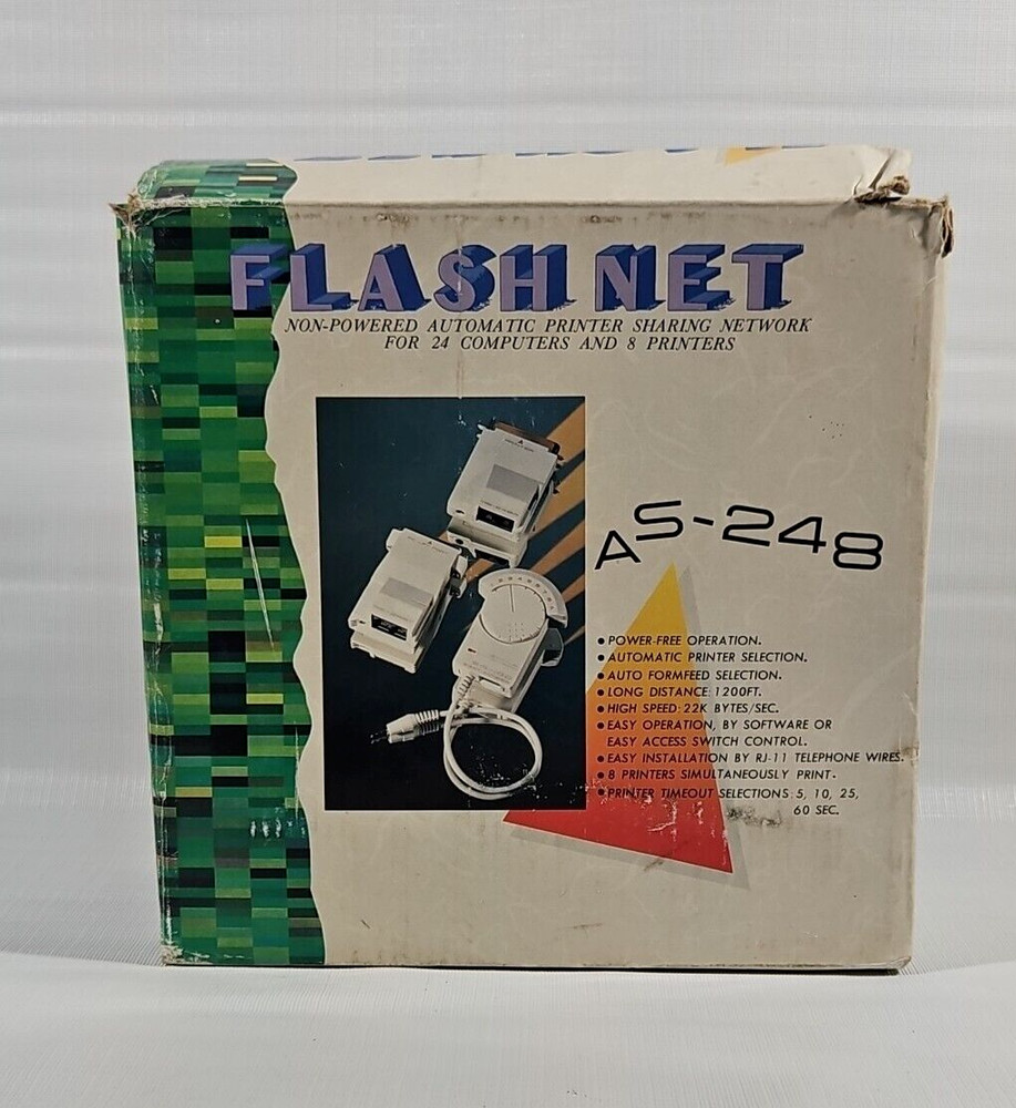 AS-248 FLASH-NET Automatic Printer Sharing Network for 24 Computers 8 Printers