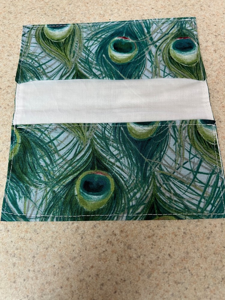 Soft Fabric Checkbook - Handmade - Fully Lined - Peacock Feathers - NEW!