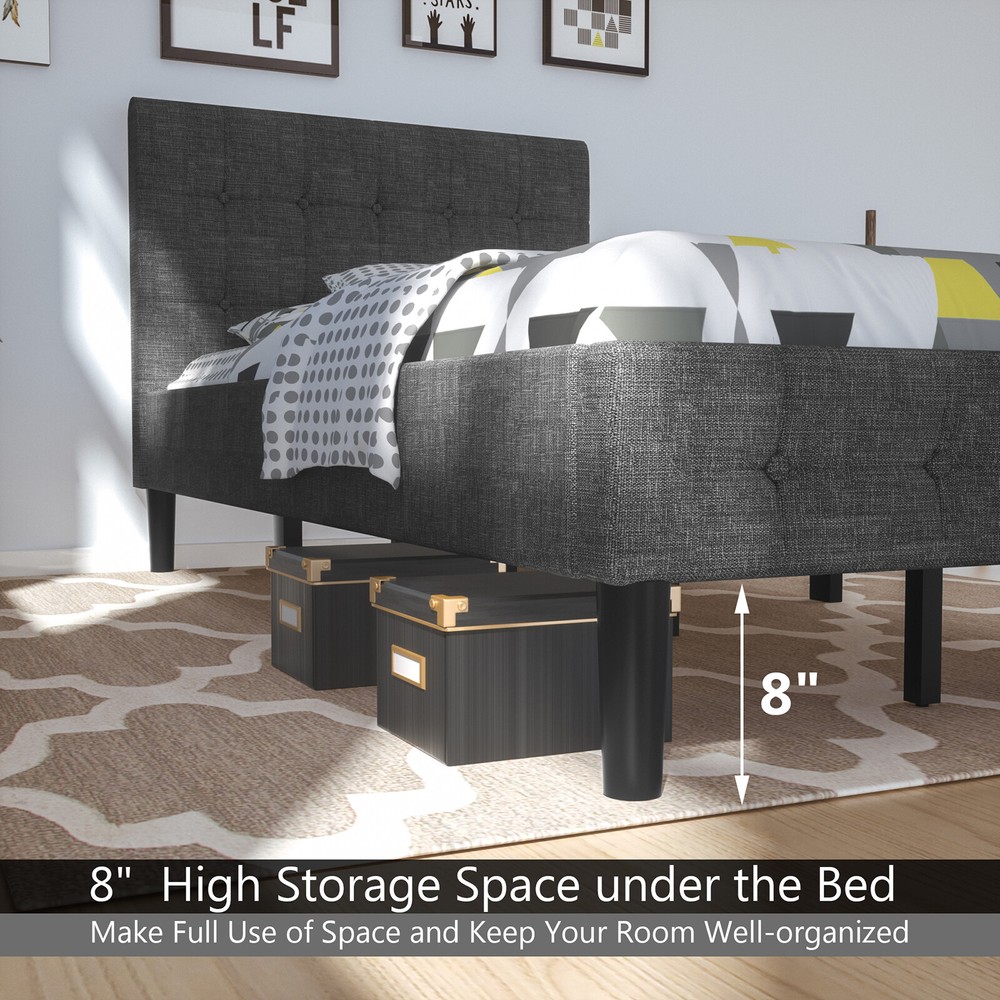 Costway Twin Upholstered Bed Frame Button Tufted Headboard Mattress Foundation