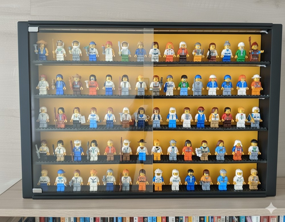 Mini Figures Display Case For Figurines 5 Level LED Strips  - SUITS Lego YELLOW