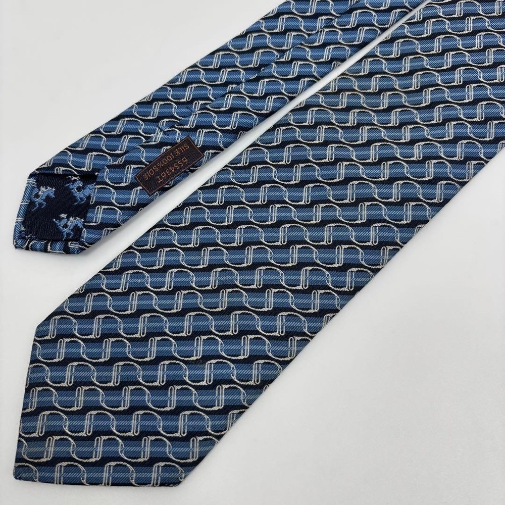 HERMES Tie Wave Total Pattern Light Blue SILK 100