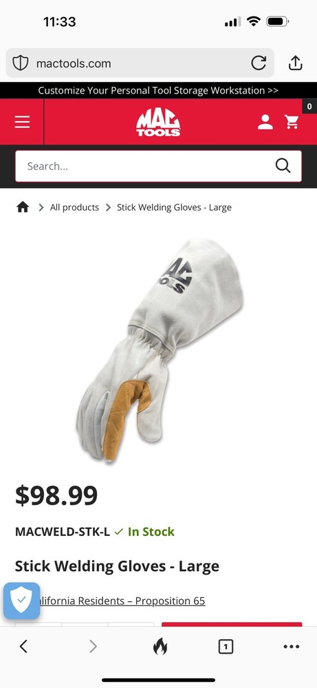 Mac Tools stick welding gloves XXL