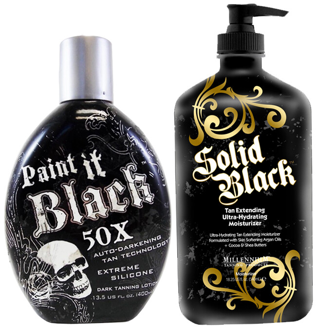 Millennium Tanning PAINT IT BLACK 50X Dark Bronzer & SOLID BLACK Tan Extender