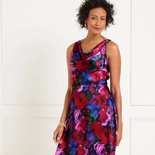 NWT $189 TALBOTS SATIN COWL NECK WRAPPED FLORAL FIT AND FLARE DRESS 16W