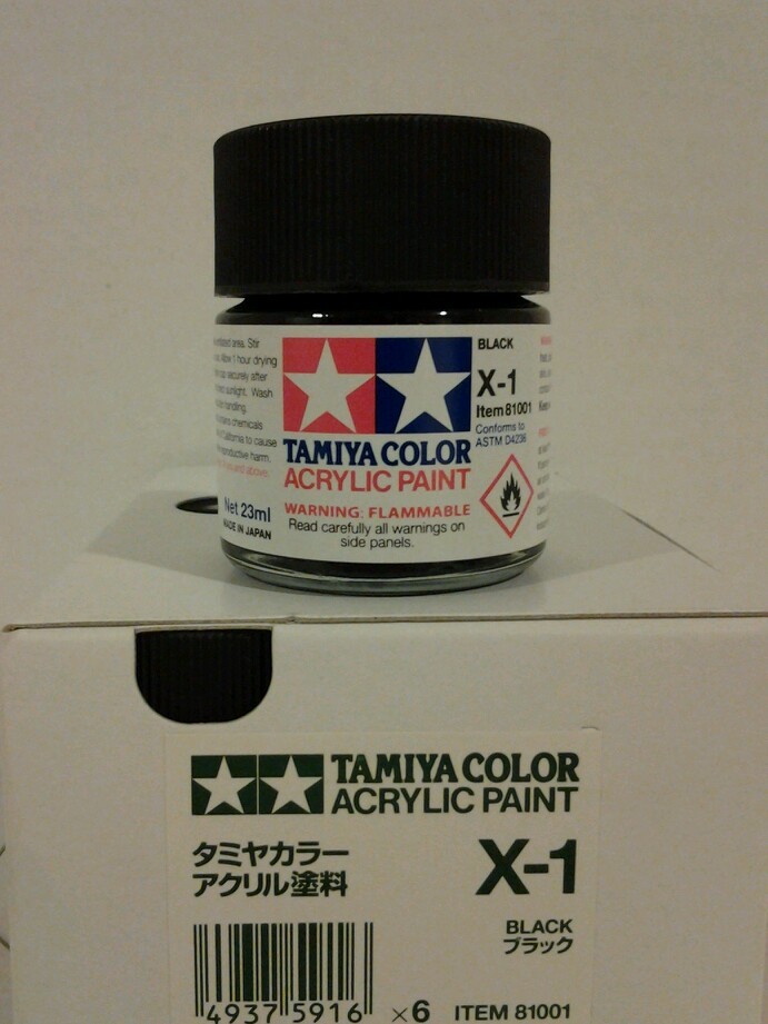 Tamiya acrylic paint X-1 Black, 23ml.
