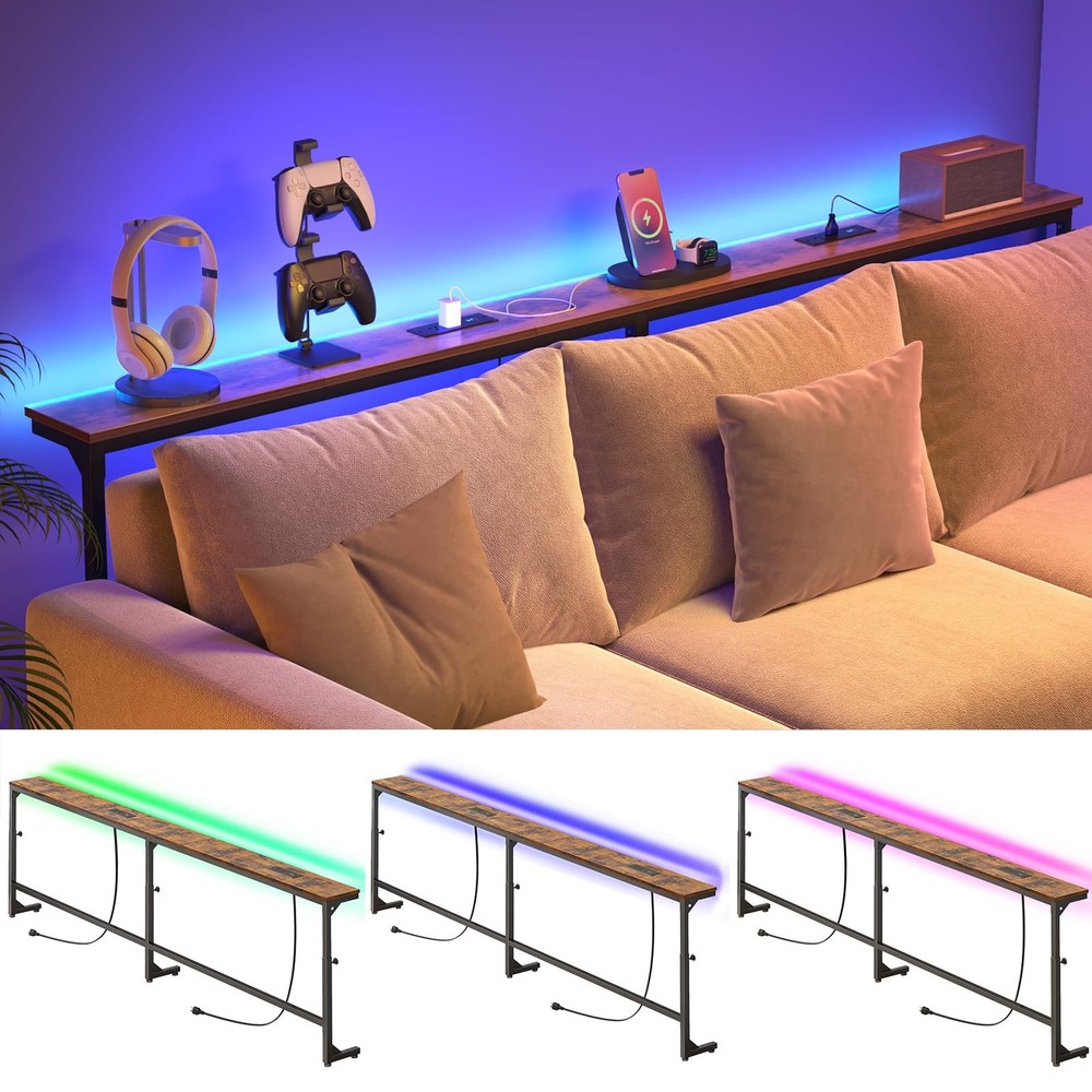 YGEOMER 79in Behind Couch Table Adjustable Height Sofa Table with Charge Stat...