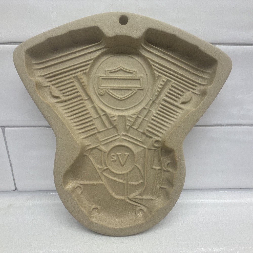 Harley-Davidson V-Twin Cookie Mold 1992 Stoneware Engine Shape with Instructions