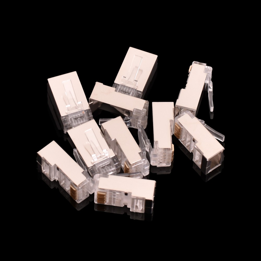 100pcs RJ45 8P8C CAT6 Modular Shielded Plug Network Cable Lan Connector End