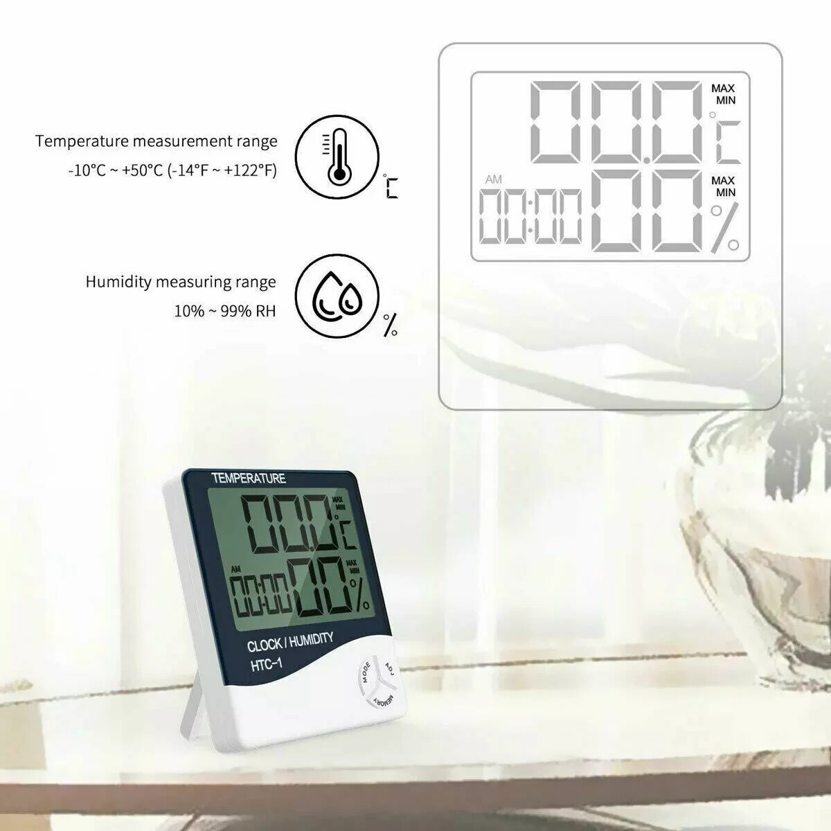 Thermometer Indoor Digital LCD Hygrometer Temperature Humidity Meter Alarm Clock