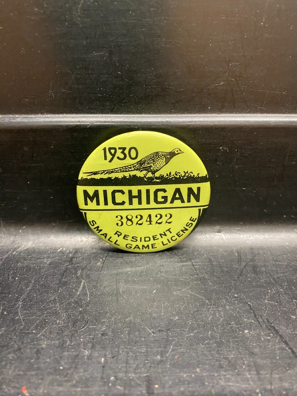 1930 Michigan Resident Small Game License Button Pinback Badge HUNTING