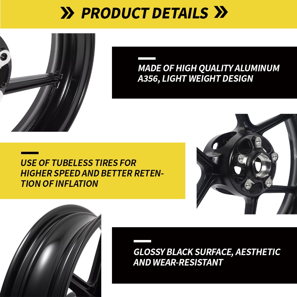 Black 17"x3" Front Wheel Tubeless Rim for Kawasaki Ninja 500R 2024 2025 Z500 SE