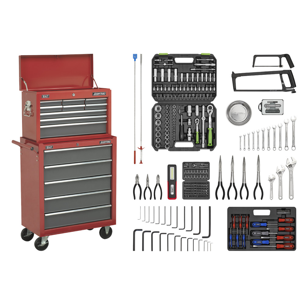 Topchest & Rollcab Tool Storage Box, 14 Drawer, Tool Kit, Sealey AP2250BBCOMBO B