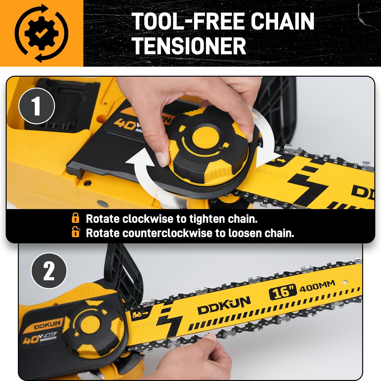 DDKUN 16-Inch Brushless Chainsaw, 40V (2 x 20V MAX) Cordless Battery Yellow
