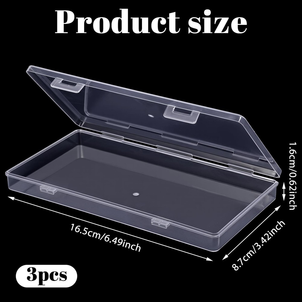 3PCS Rectangular Clear Plastic Storage with Lid, 6.5Ã—3.4Ã—0.67 Inches Rectan...