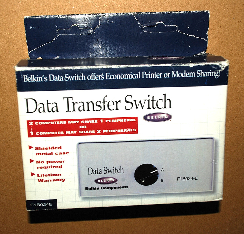 BELKIN Rotary 2 Port Data Transfer Switch F1B024-E Serial Parallel Printer Hub