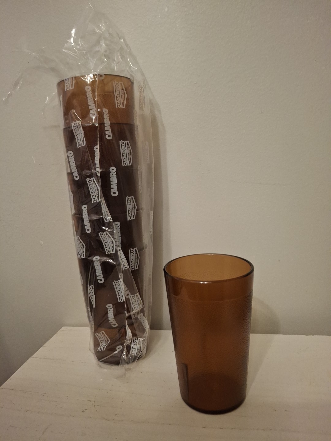 12 Retro Diner Restaurant Ware Texas Tumbler Plastic Pebbled Cup 9.5oz Amber New