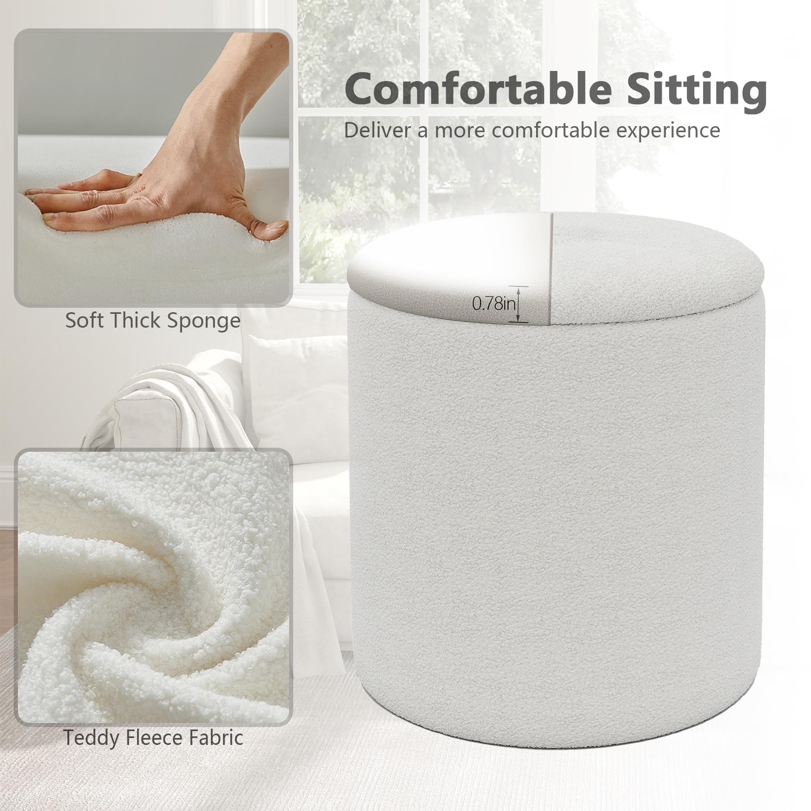 Ottoman Poufs with Storage,Soft Upholstered Vanity Stool,Multifunctional Otto...