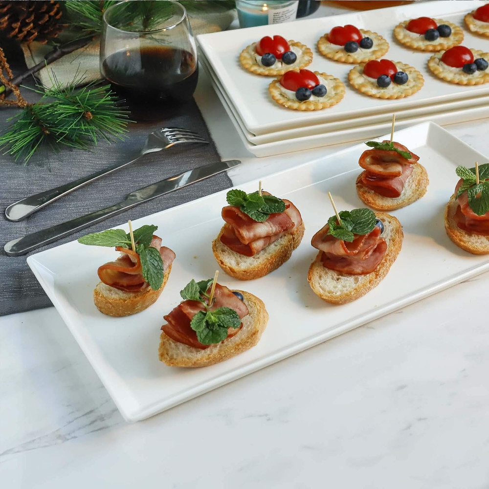White Serving Platters, Porcelain Serving Trays for Parties, Large Rectangular P