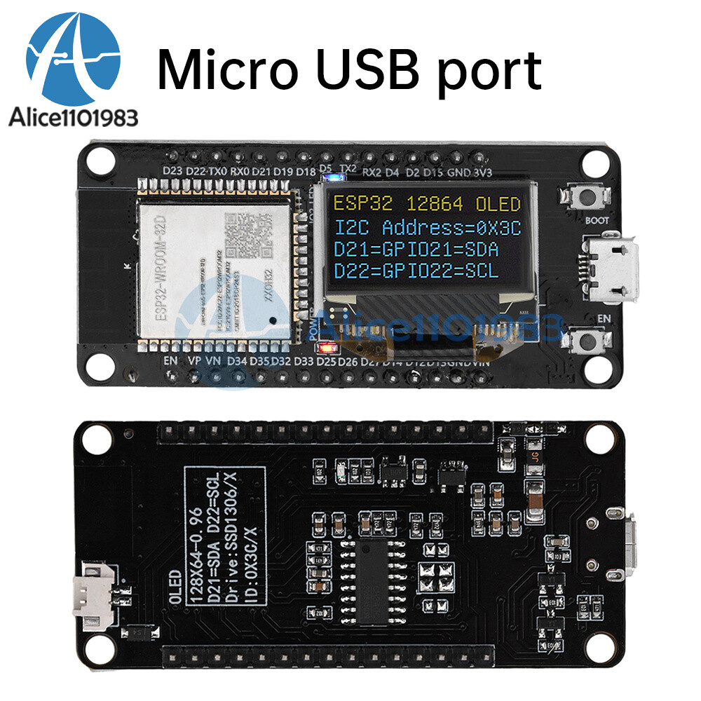 0.96" ESP32 ESP-WROOM-32D WIFI Bluetooth Development Board OLED CH340C Module