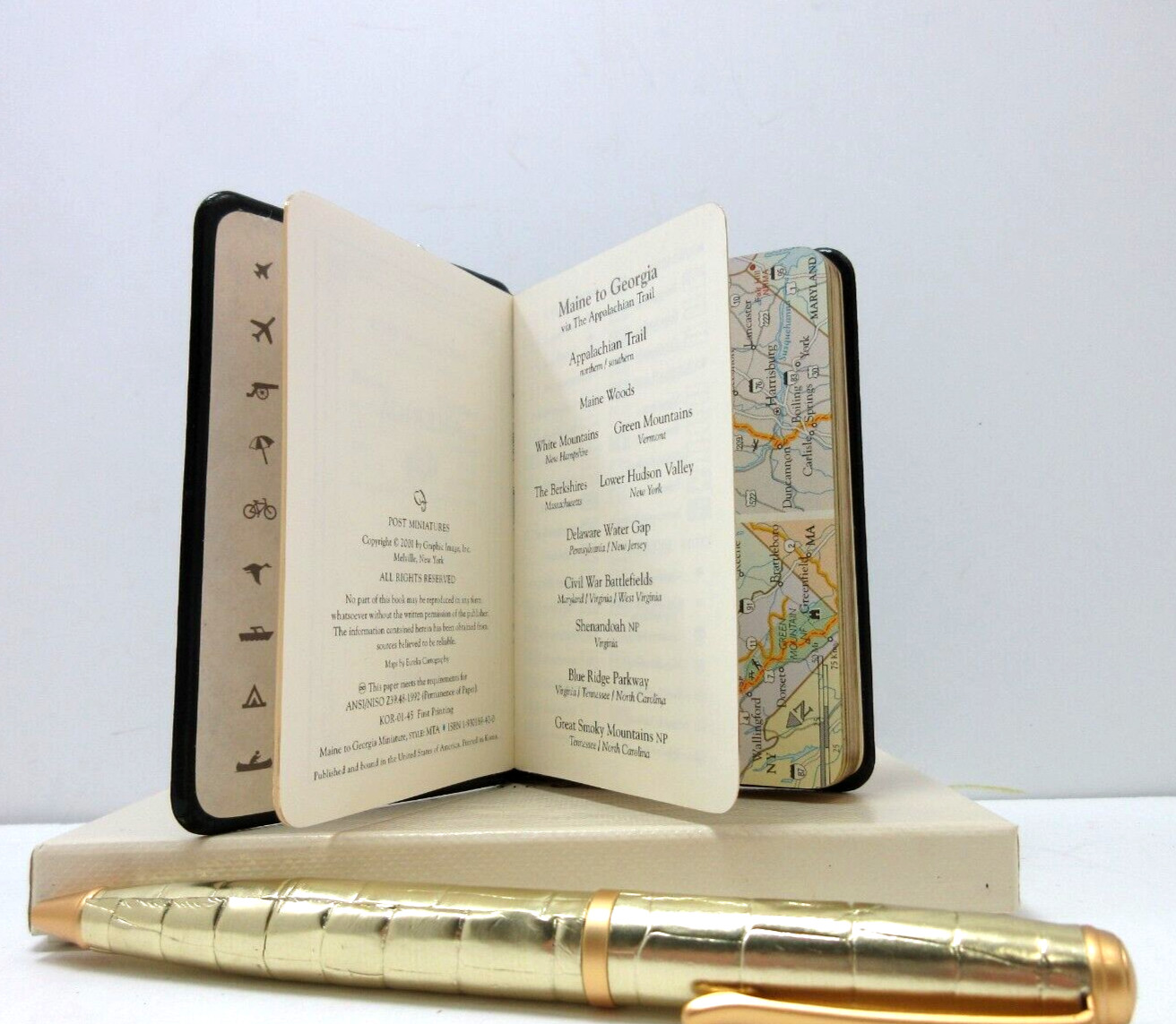 APPALACHIAN TRAIL 3x4" MIN Guide Leather Cover Notebook w Maps Info 160 Pgs NAVY