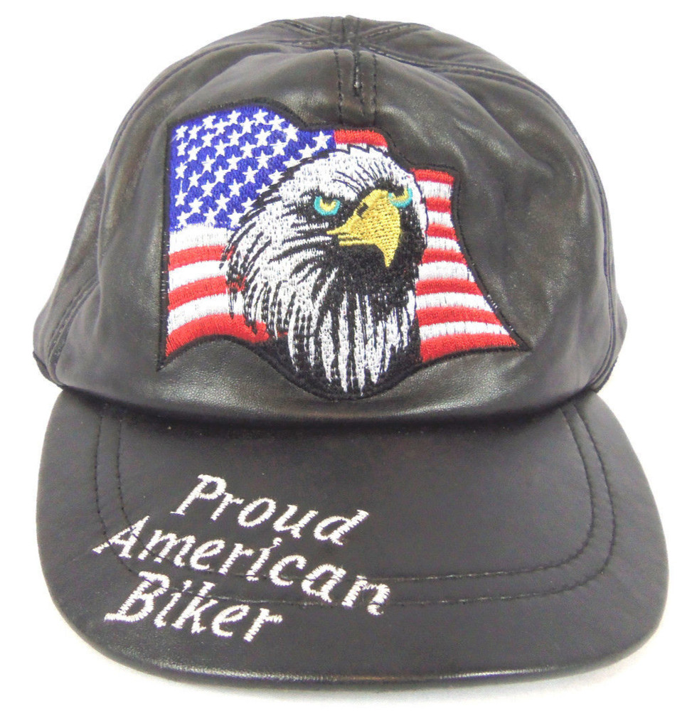 Diamond Plate Solid Leather Adjustable Cap Proud American Bikers
