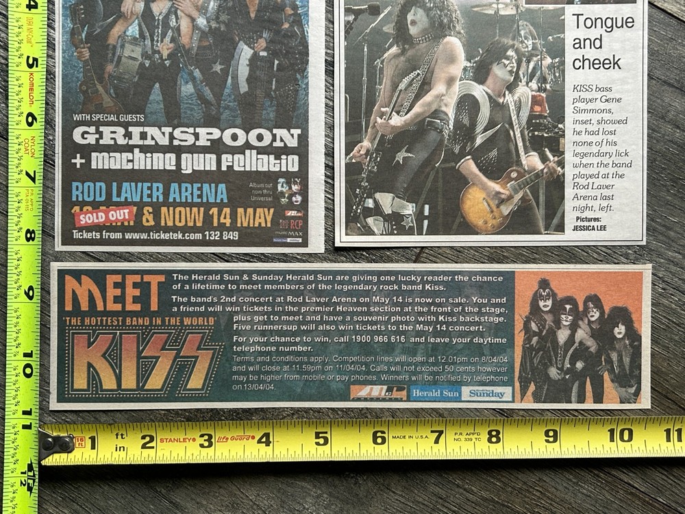 KISS Concert Ad Advert Clipping Rod Laver May 14 2004 Australia Lot Vintage Kiss