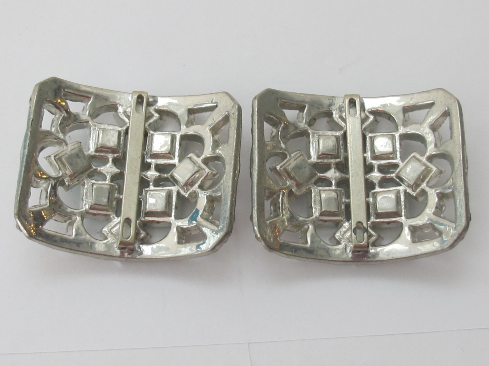 Antique Art Deco Rhinestone Clear & Green Shoe Clips Gorgeous C6