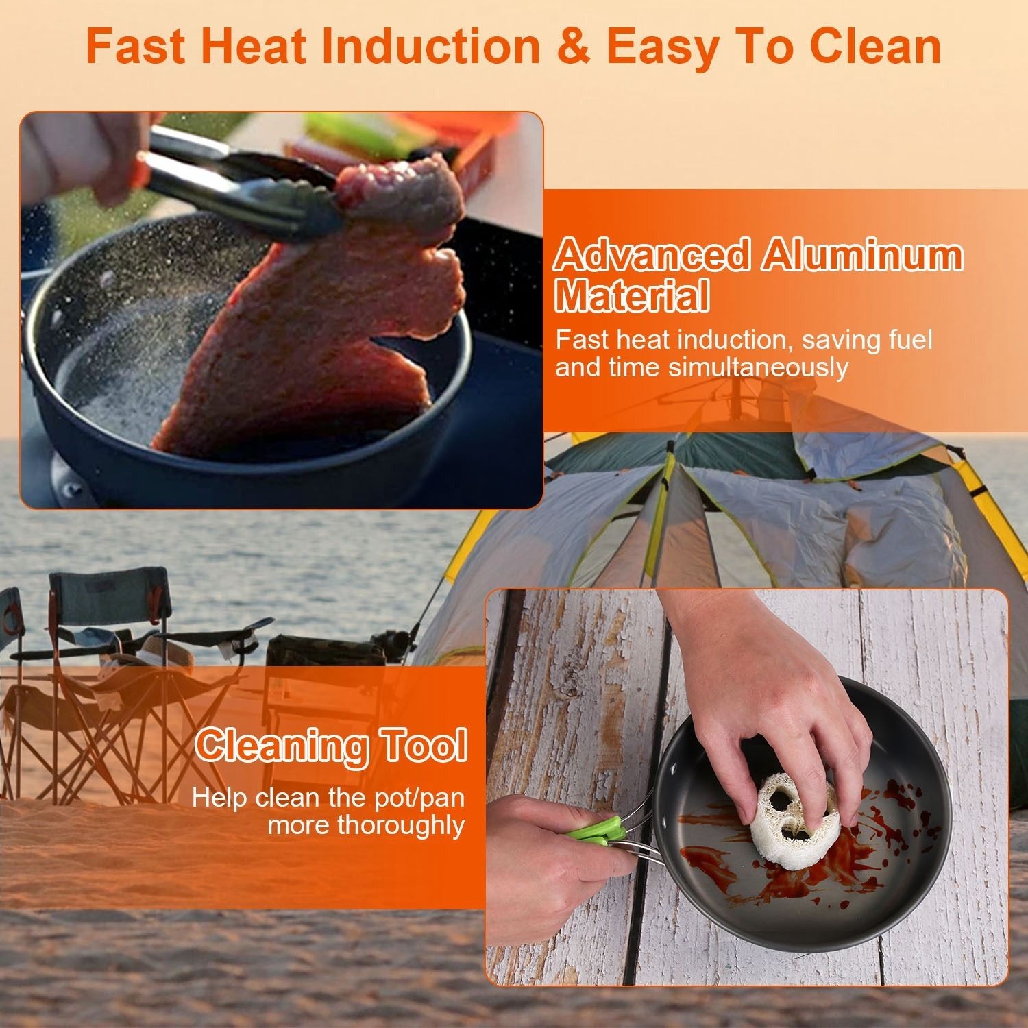 16 Piece Camping Cookware Set with Stove Aluminum Pots Frying Pan Kettle Bowls F