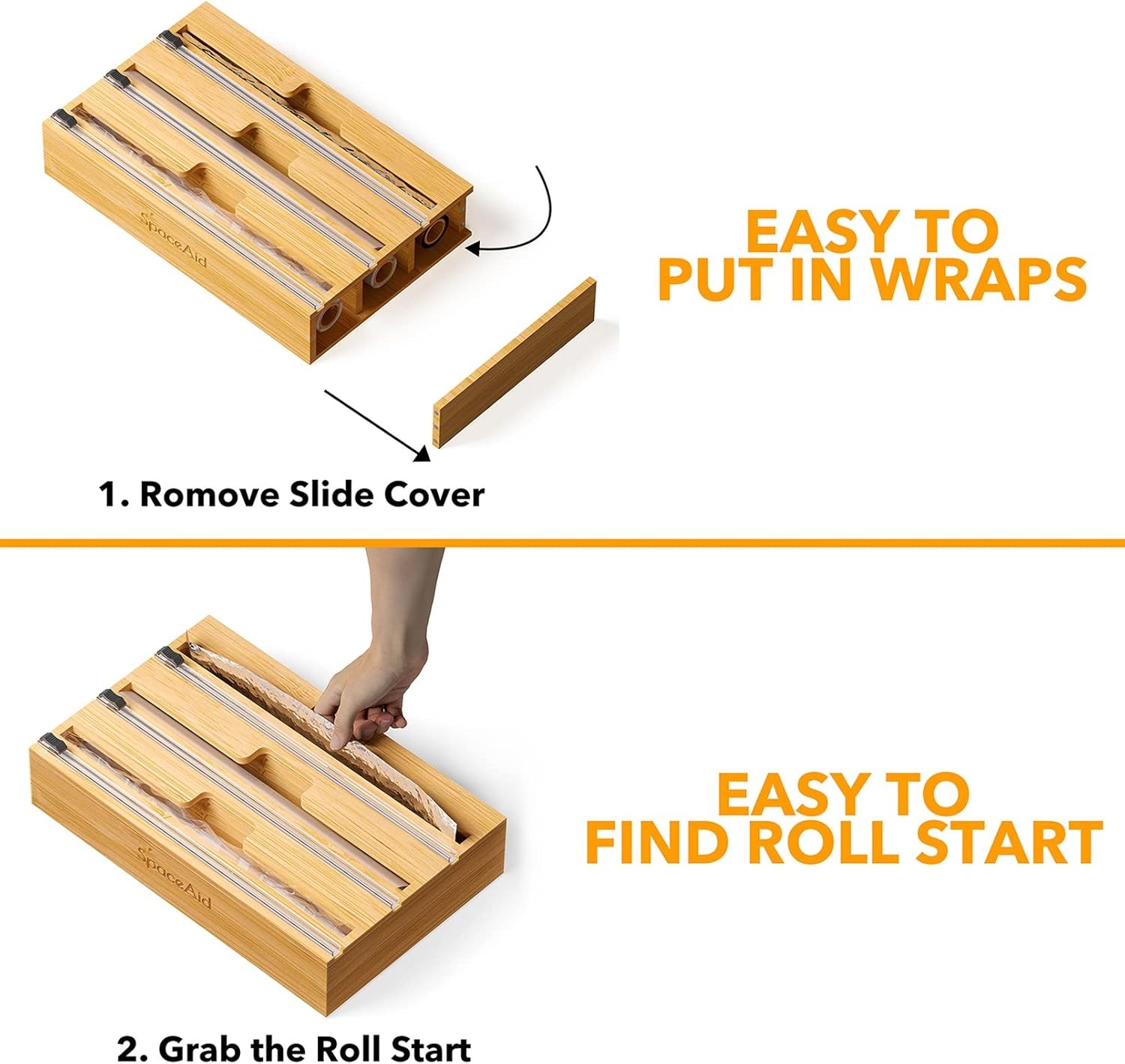 SpaceAid WrapNeat3-in-1Cling Film Organizer with Cutter and Labels(NaturalColor)