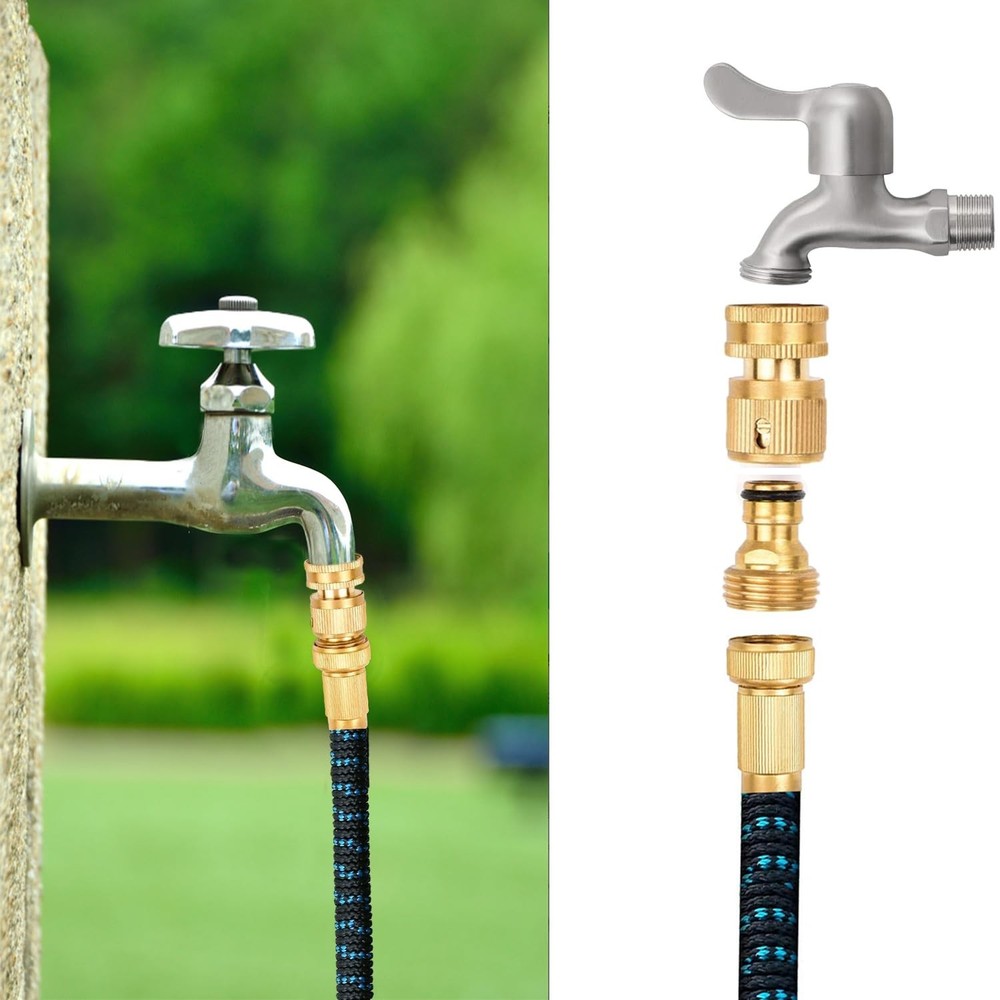 Garden Hose Quick Connectors, Solid Brass 3/4 Inch Thread Fitting, Water Hose...