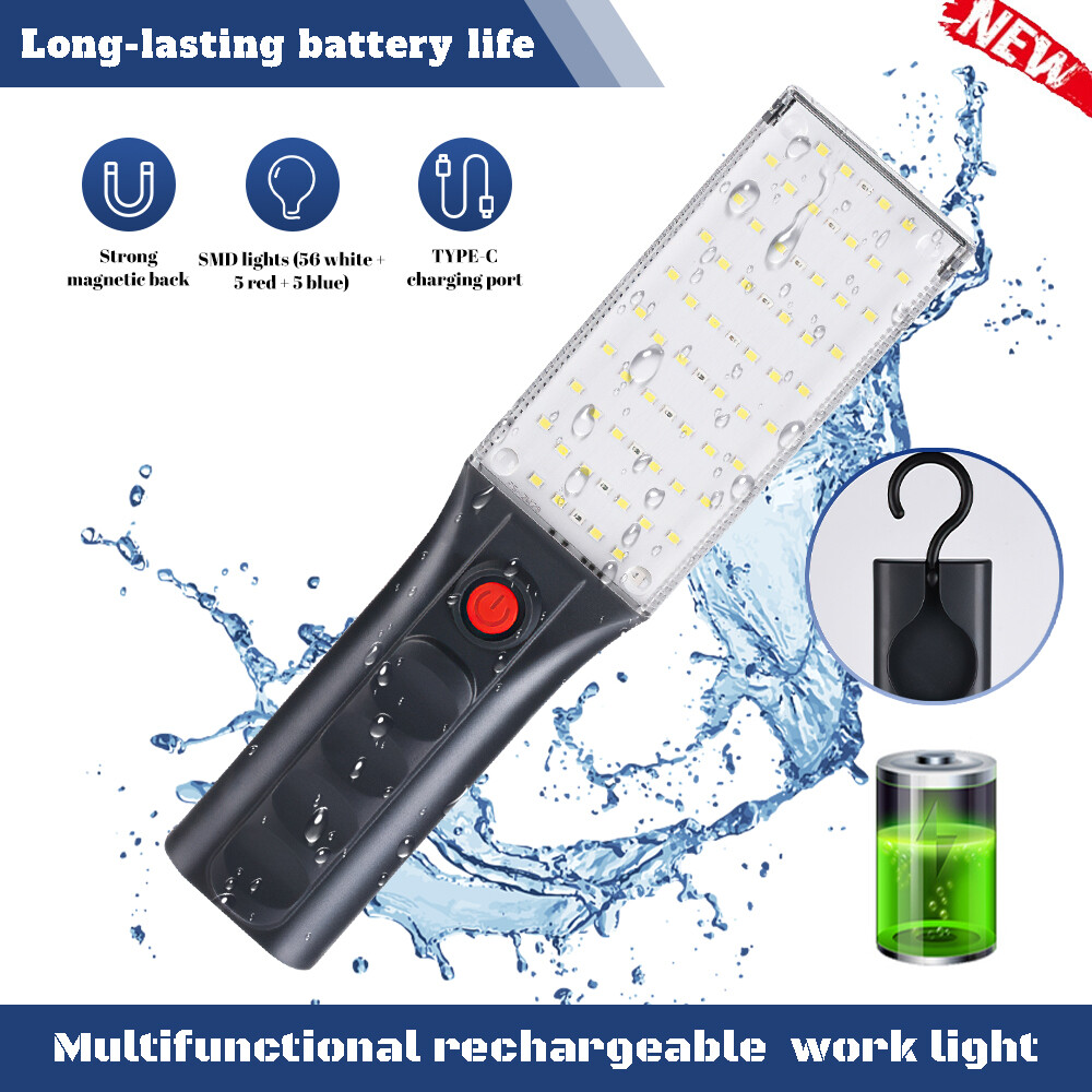 2PCS Rechargeable Work Light Portable LED Magnetic Flashlight & Hanging Hook