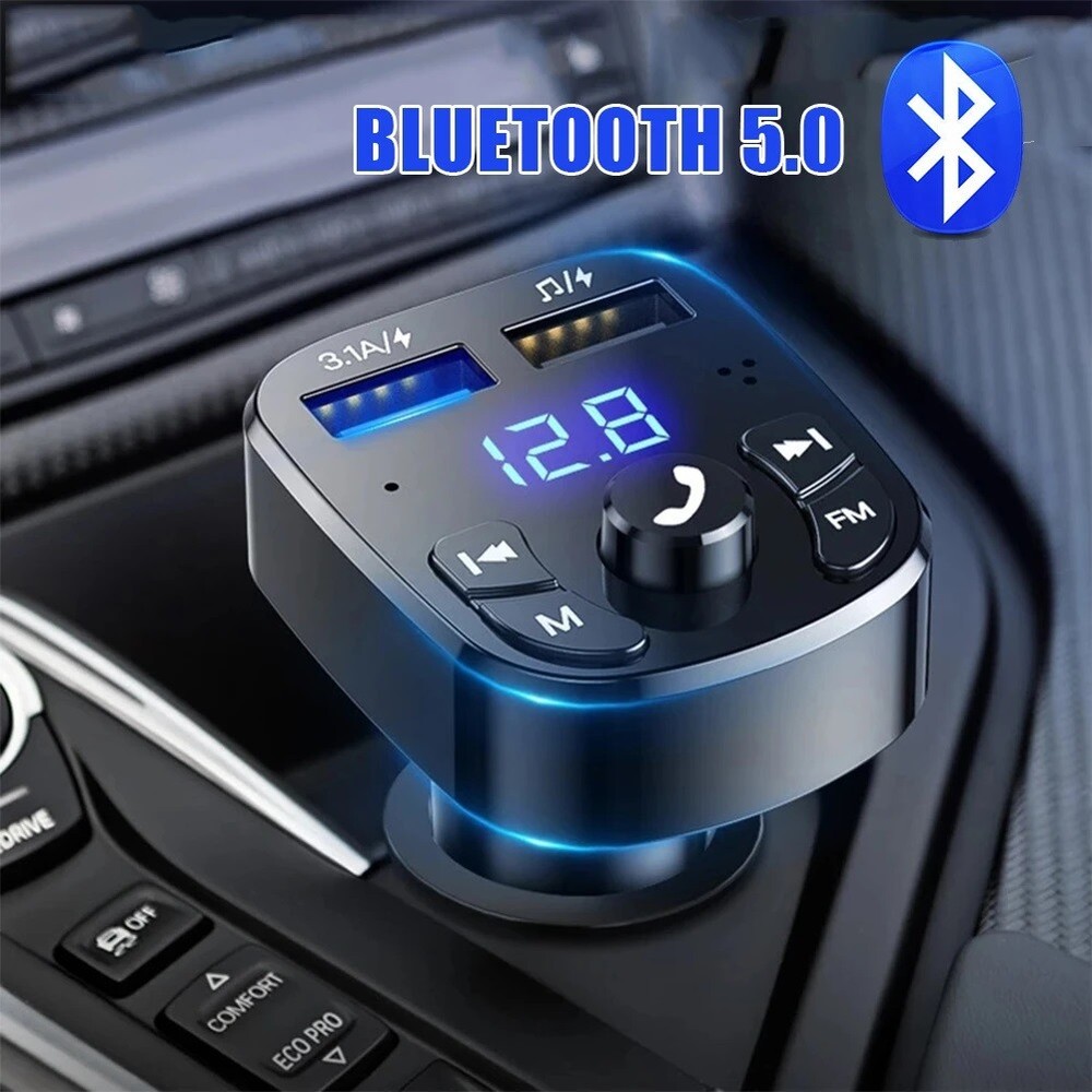 Bluetooth 5.0 Car Wireless FM Transmitter Adapter 2USB PD Charger AUX Hands-Free