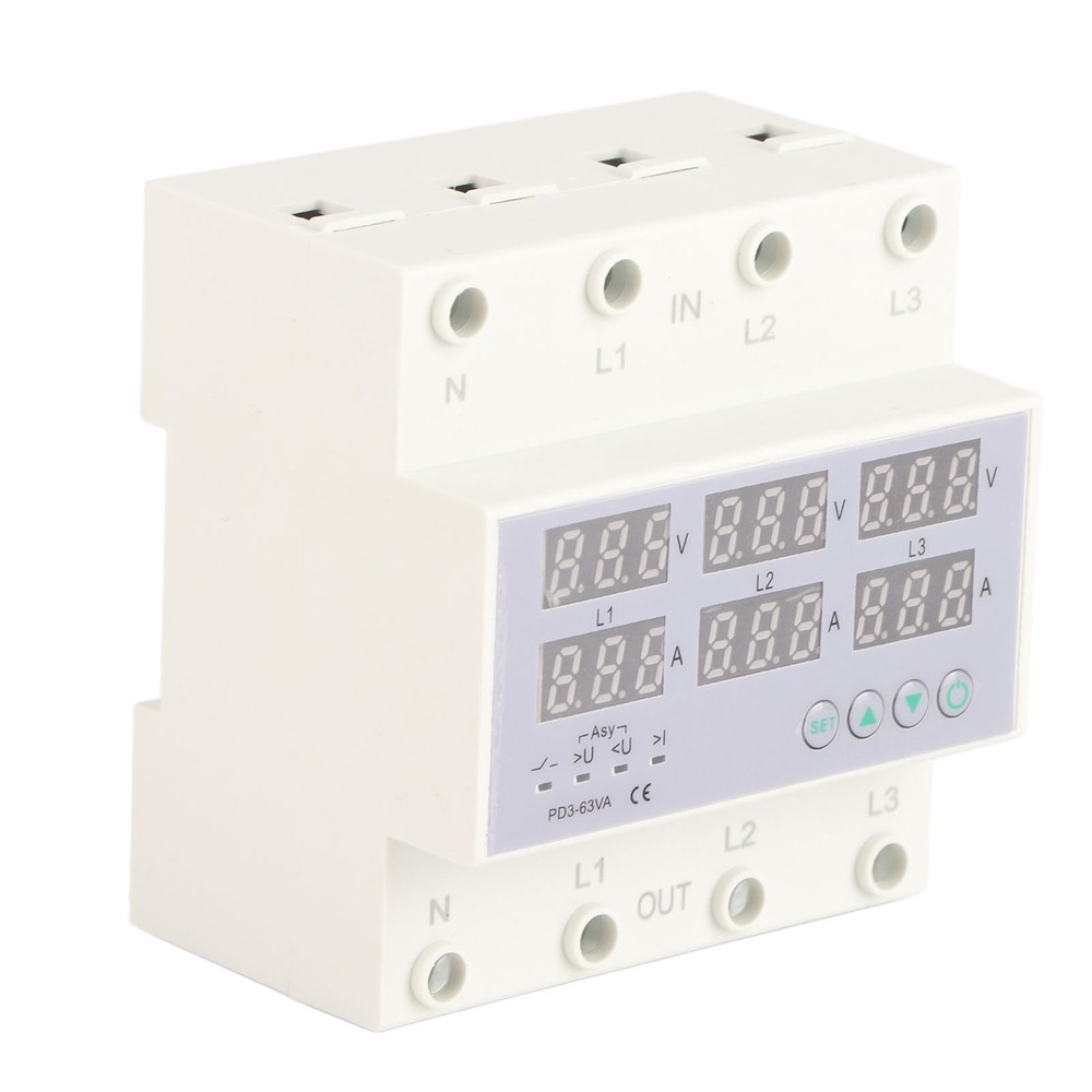 3 Phase DIN Rail Voltmeter Ammeter Automatic Overvoltage Protector 63A Part
