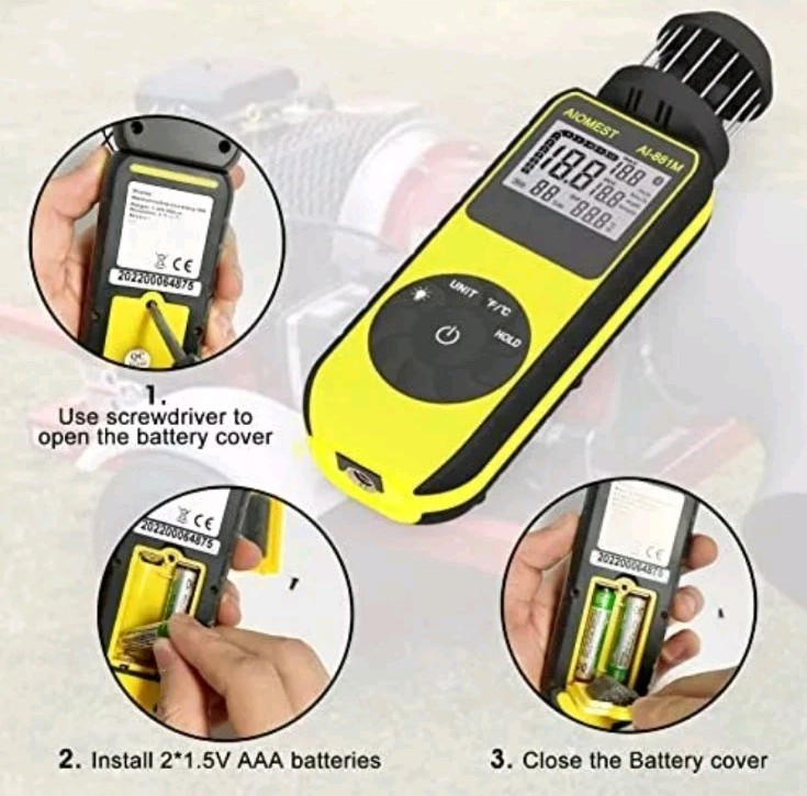 Handheld Wind Cup Anemometer with Direction, Digital Wind Speed Meter Gauge